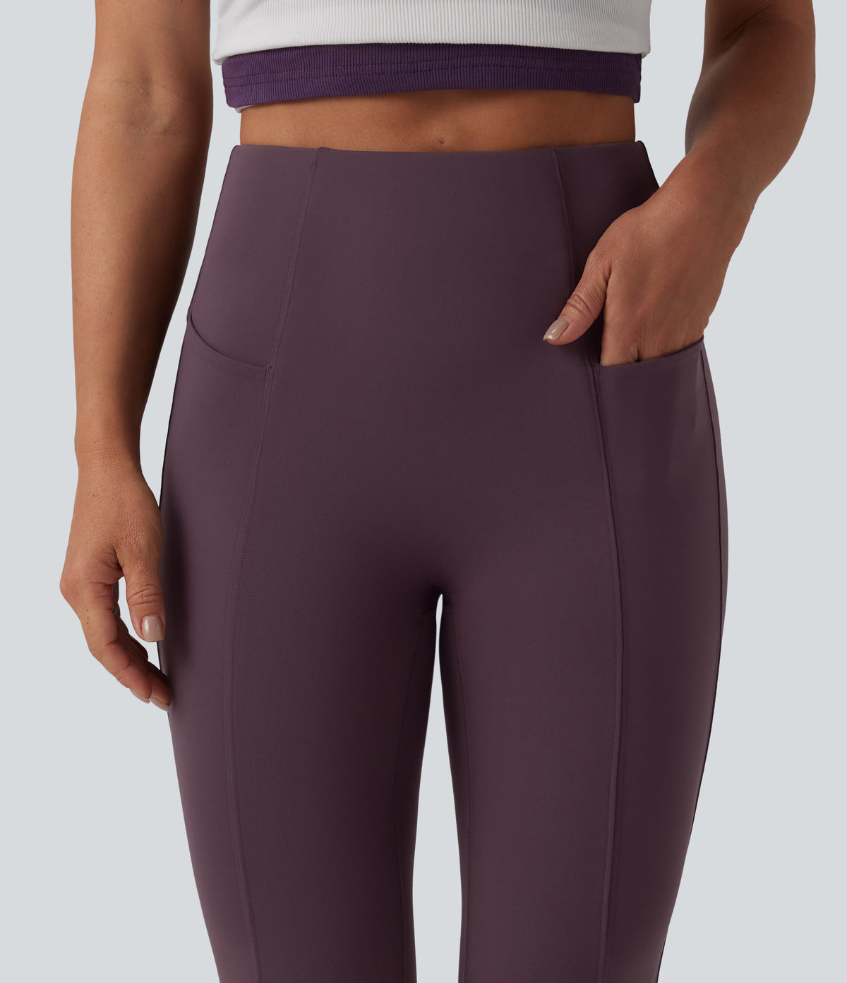High Waisted Tummy Control 7/8 Casual Leggings with Pockets — Dusky Evening purple — view 4