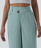 Crossover High Waisted Casual Linen-Feel Baggy Trousers with Pockets — Silverwood Sage — view 4