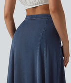 Mid Rise Draped Lyocell Flowy Mermaid Maxi Casual Skirt — Blue Jasper Denim — view 5