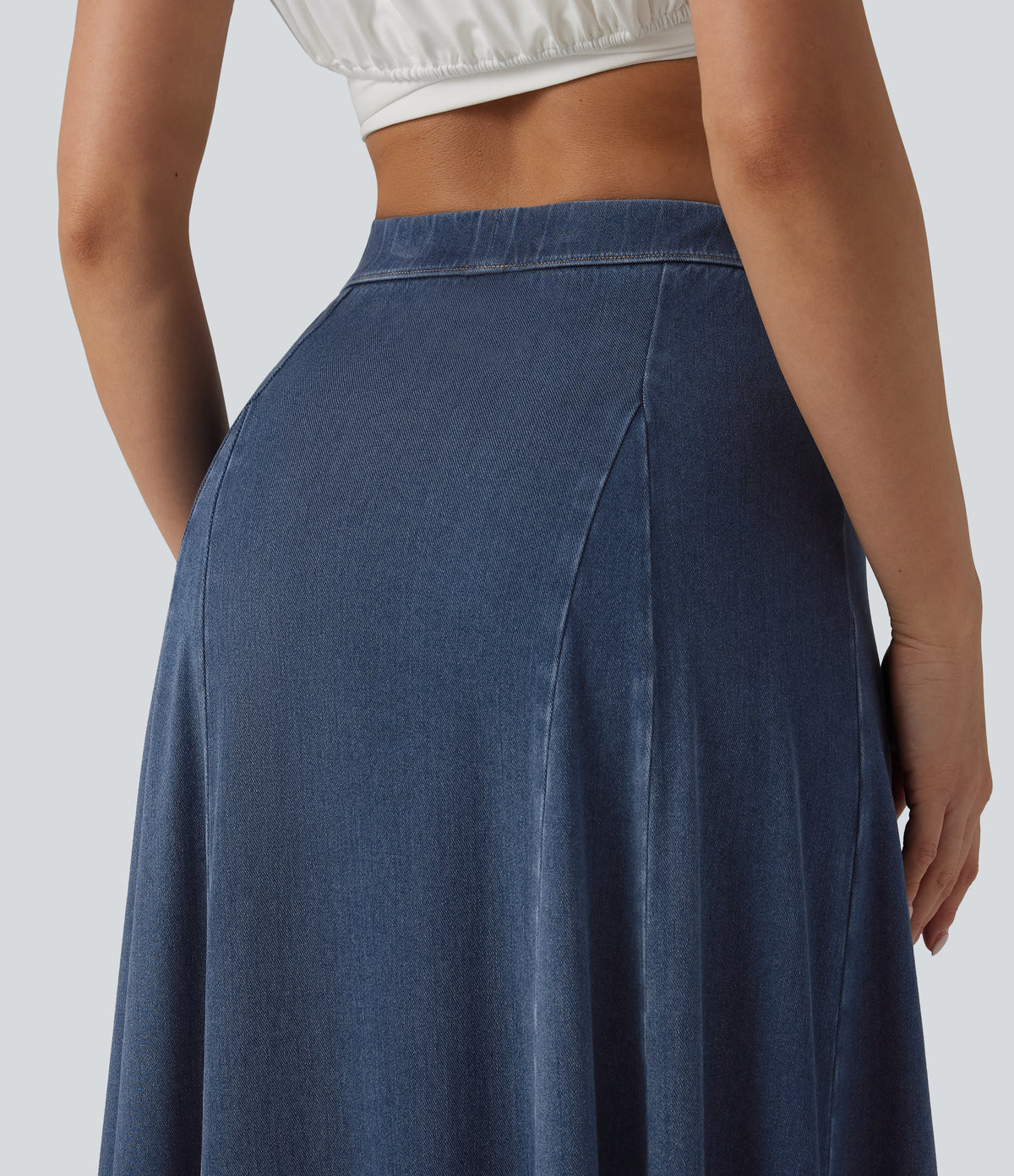 Mid Rise Draped Lyocell Flowy Mermaid Maxi Casual Skirt — Blue Jasper Denim — view 5