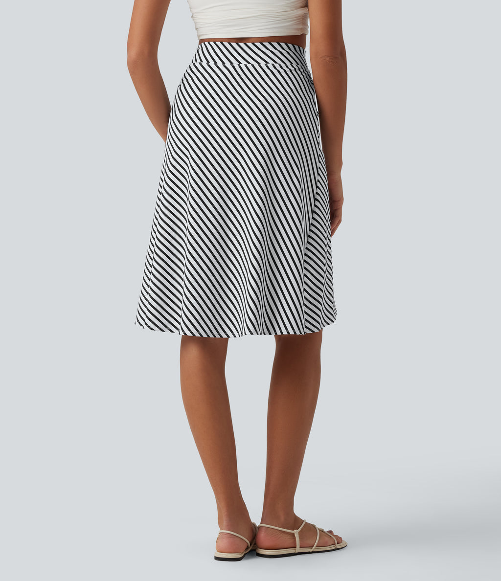 Crossover High Waisted Asymmetrical Hem Resort Skirt — Mono Stripe — view 2