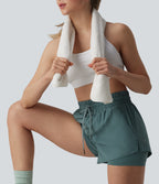 High Waisted Drawstring 2-in-1 Running Shorts with Pockets — Silver Pine — view 7