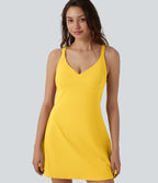 Plush V Neck 2-in-1 Mini Dance Active Dress with Pockets-Edition — Lemon Zest — view 7