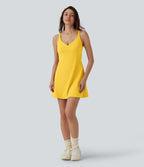 Plush V Neck 2-in-1 Mini Dance Active Dress with Pockets-Edition — Lemon Zest — view 8