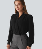 Crossover Long Sleeve Work Bodysuit — Black — view 7