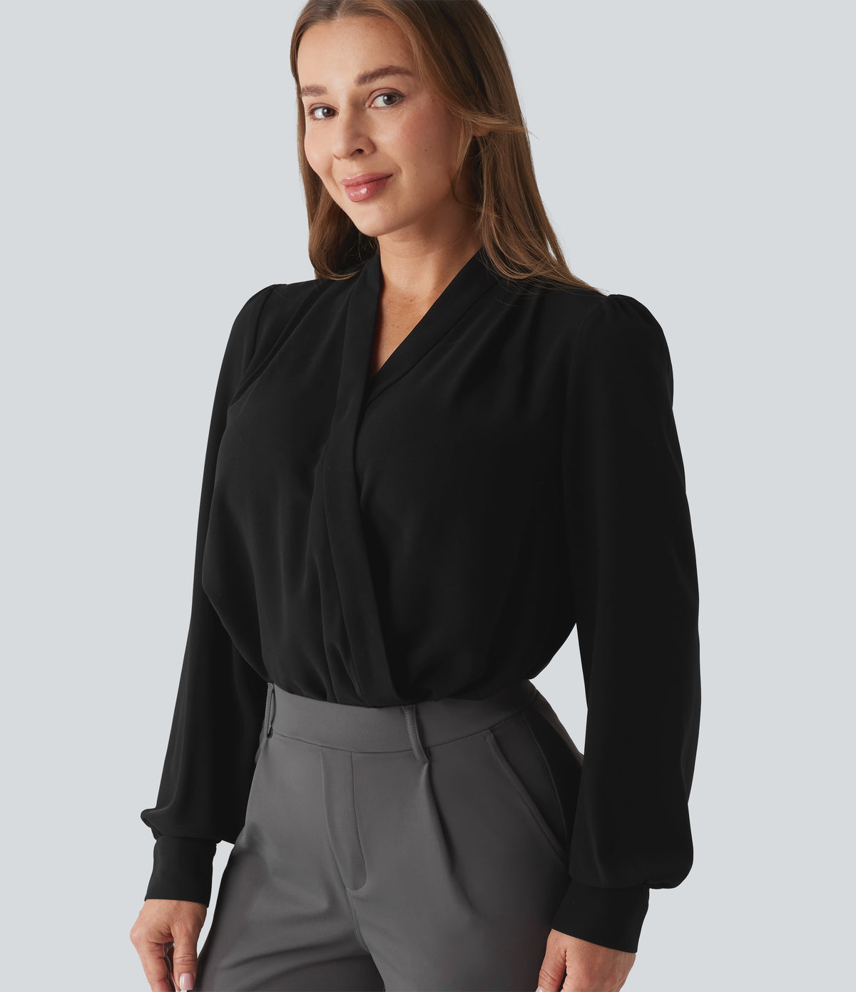 Crossover Long Sleeve Work Bodysuit — Black — view 7