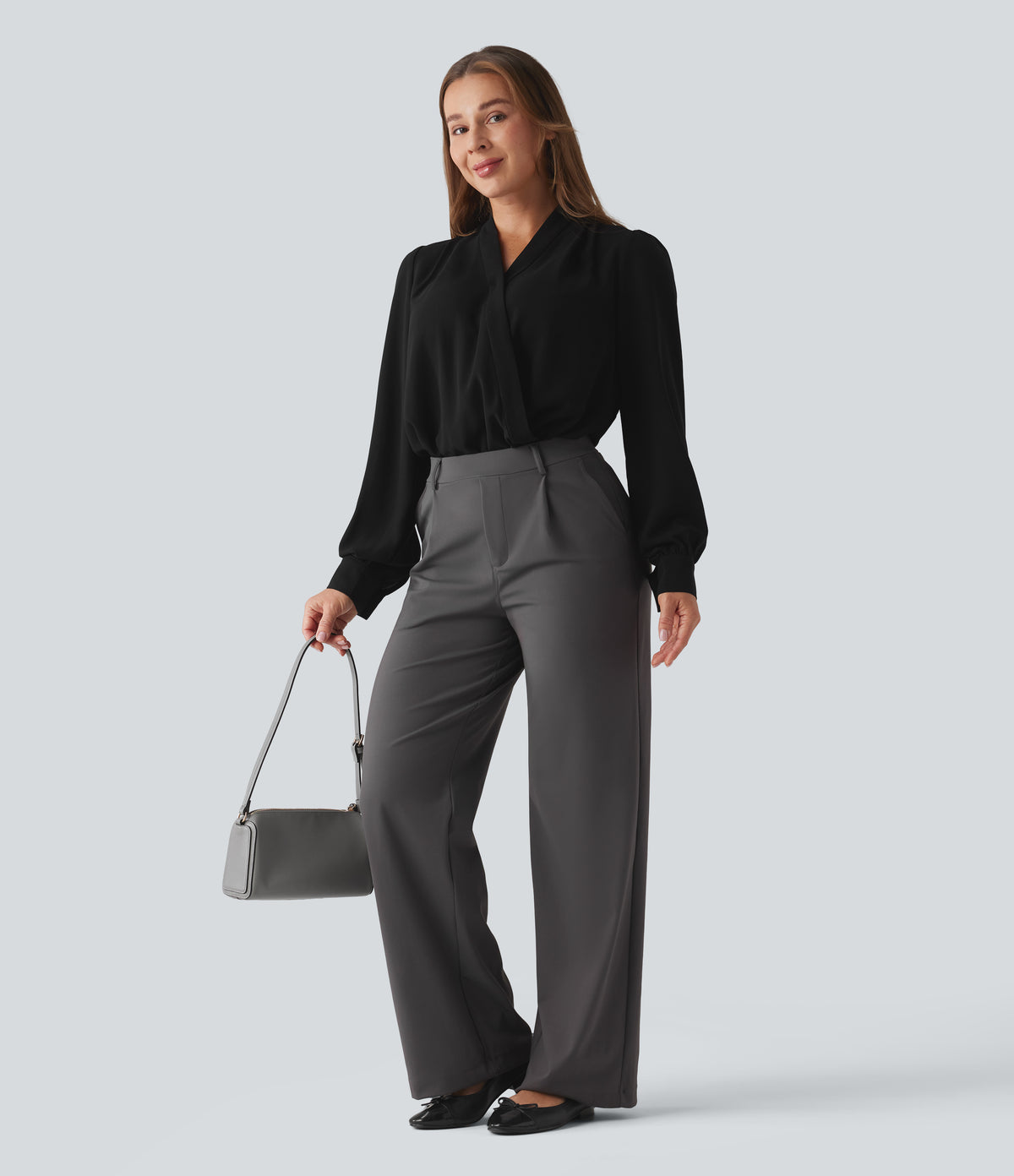 Crossover Long Sleeve Work Bodysuit — Black — view 8