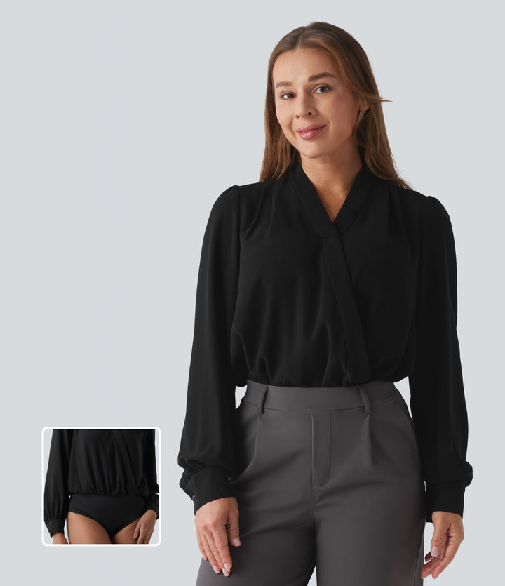 Crossover Long Sleeve Work Bodysuit — Black — view 1