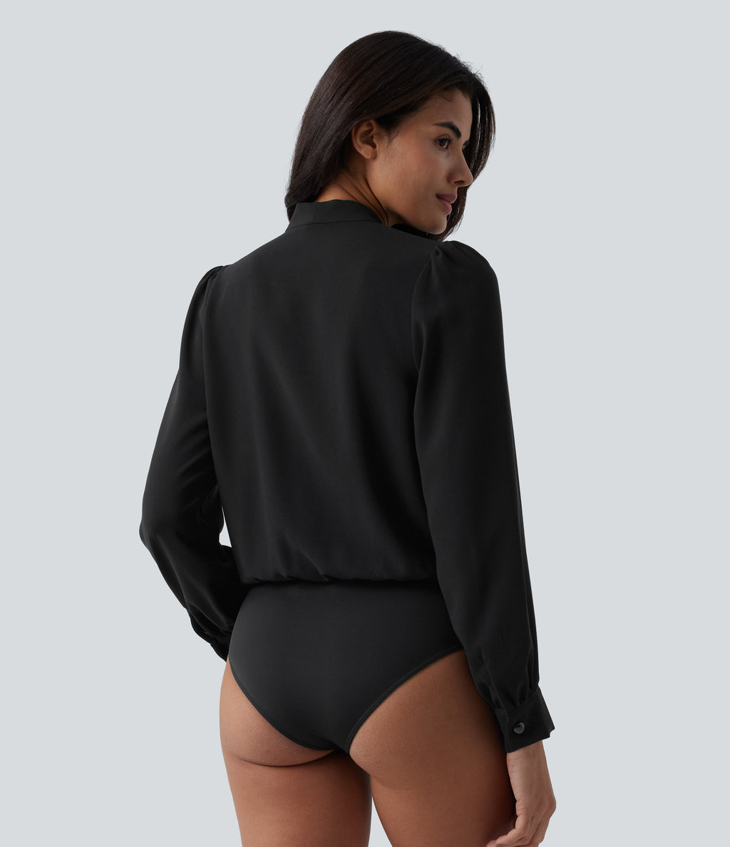 Crossover Long Sleeve Work Bodysuit — Black — view 4