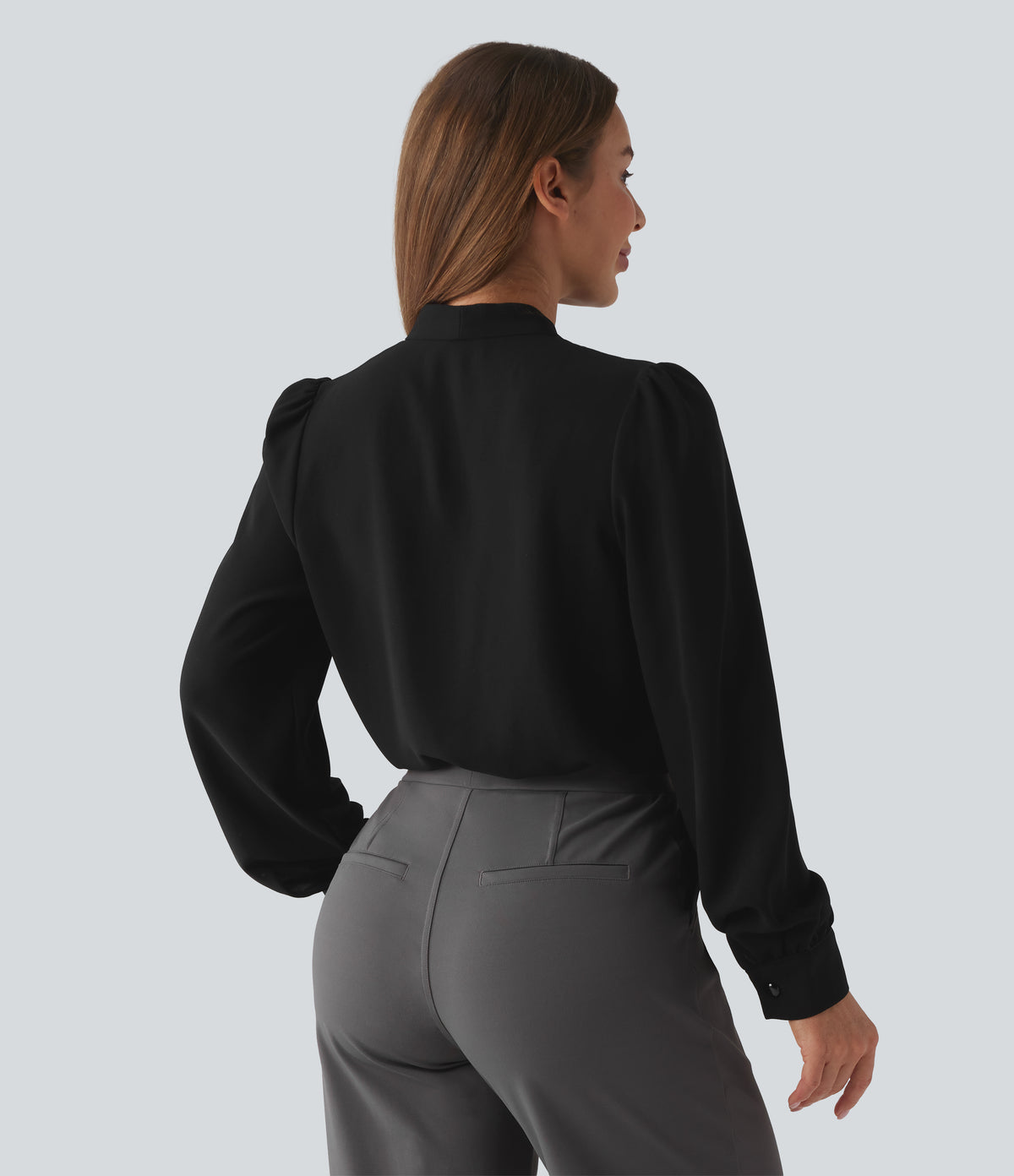 Crossover Long Sleeve Work Bodysuit — Black — view 3