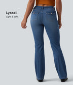 Low Rise Bootcut Draped Lyocell Casual Jeans with Pockets — Tide Blue Denim — view 1