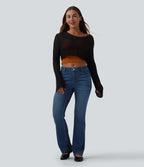 Low Rise Bootcut Draped Lyocell Casual Jeans with Pockets — Tide Blue Denim — view 6