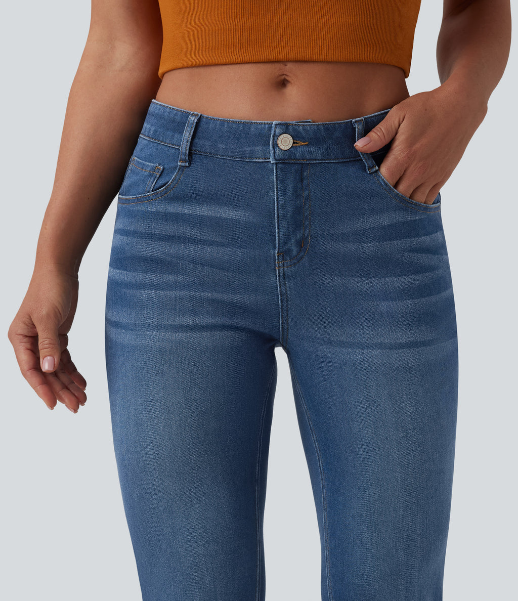 Low Rise Bootcut Draped Lyocell Casual Jeans with Pockets — Tide Blue Denim — view 5