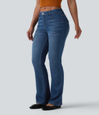 Low Rise Bootcut Draped Lyocell Casual Jeans with Pockets — Tide Blue Denim — view 3