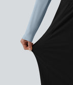 High Waisted Wide Leg Casual Trousers with Pockets — Black — view 6