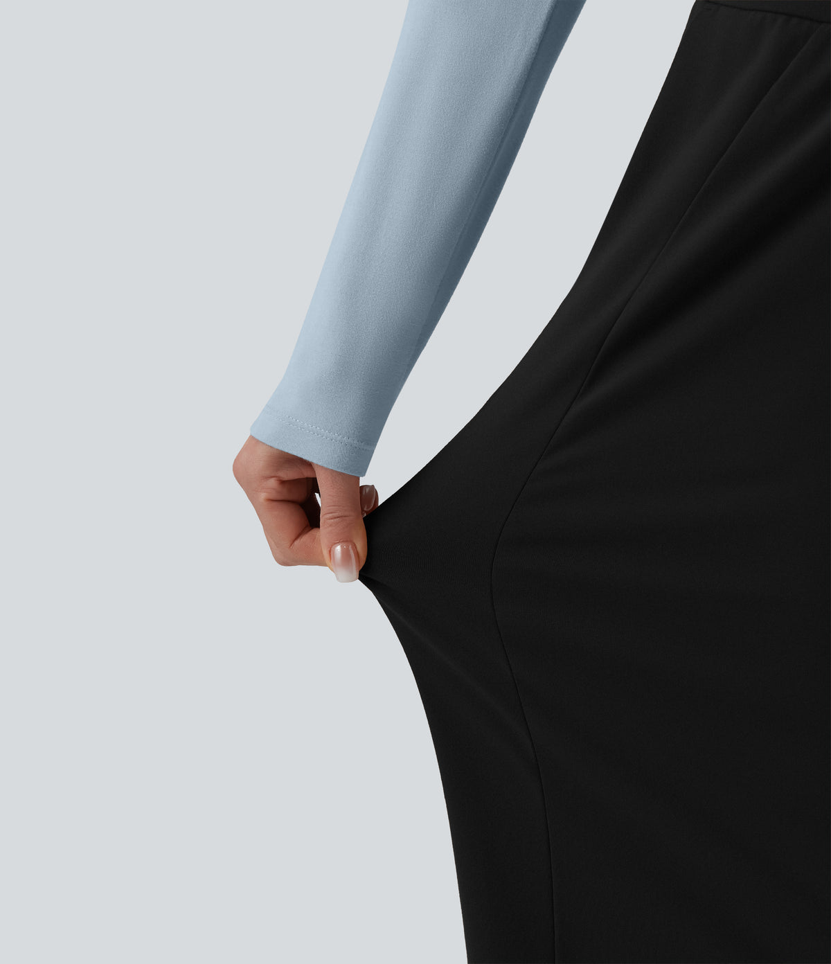 High Waisted Wide Leg Casual Trousers with Pockets — Black — view 6