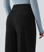 High Waisted Wide Leg Casual Trousers with Pockets — Black — view 5