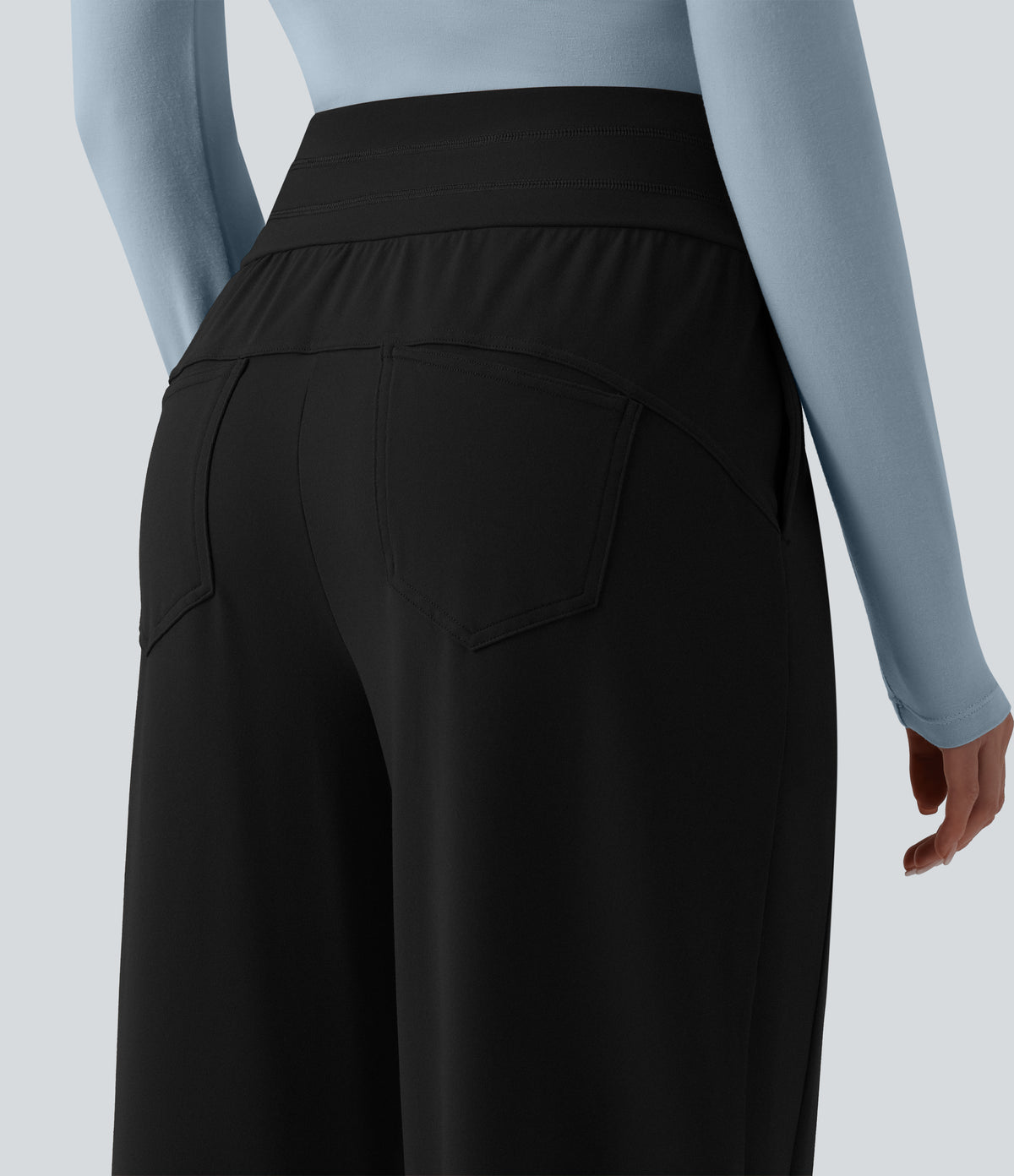 High Waisted Wide Leg Casual Trousers with Pockets — Black — view 5