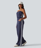 QuickDry Tube Side Stripes Casual Jumpsuit with Pockets — Dawn Purple — view 7