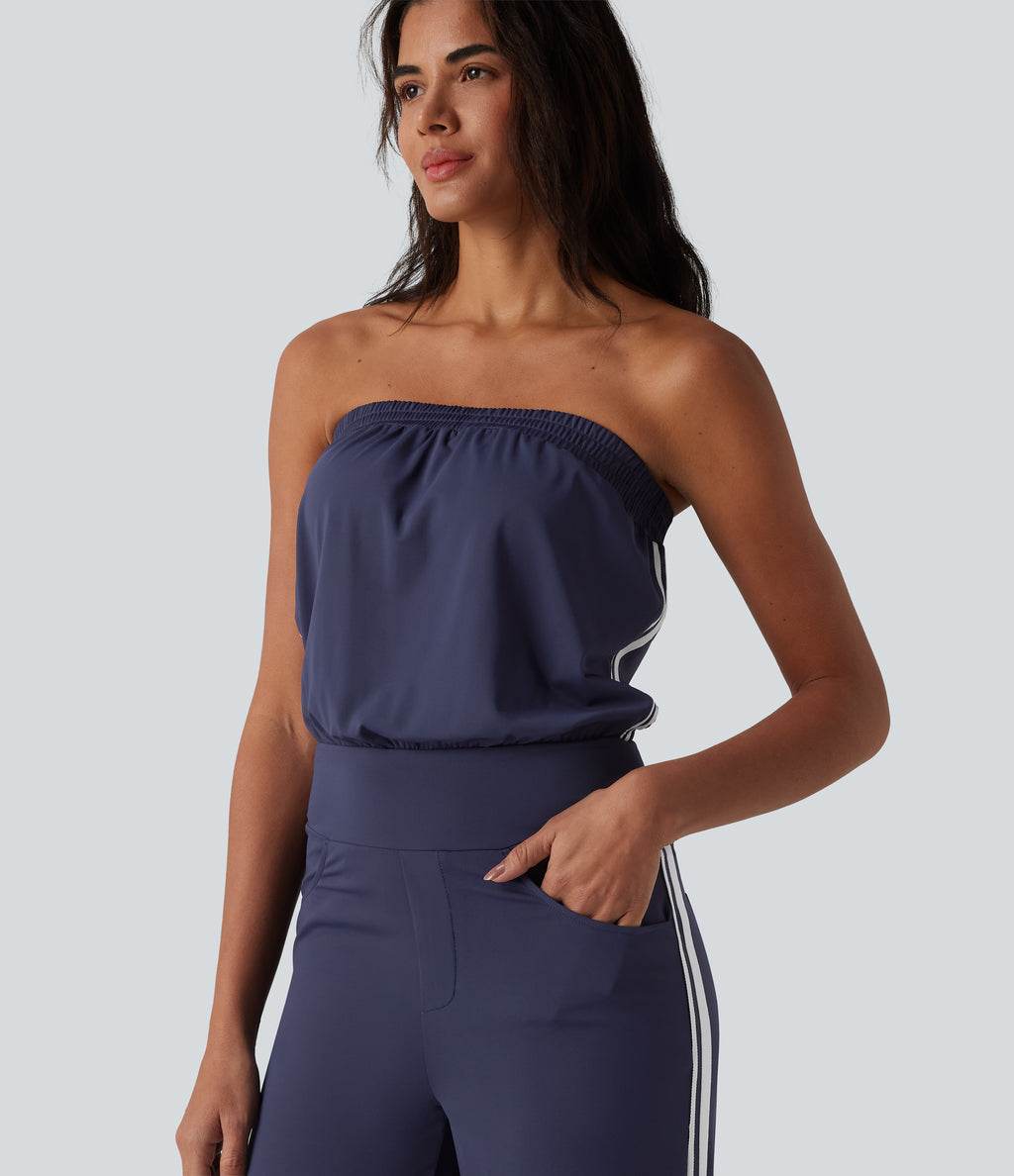QuickDry Tube Side Stripes Casual Jumpsuit with Pockets — Dawn Purple — view 6