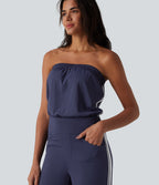 QuickDry Tube Side Stripes Casual Jumpsuit with Pockets — Dawn Purple — view 6