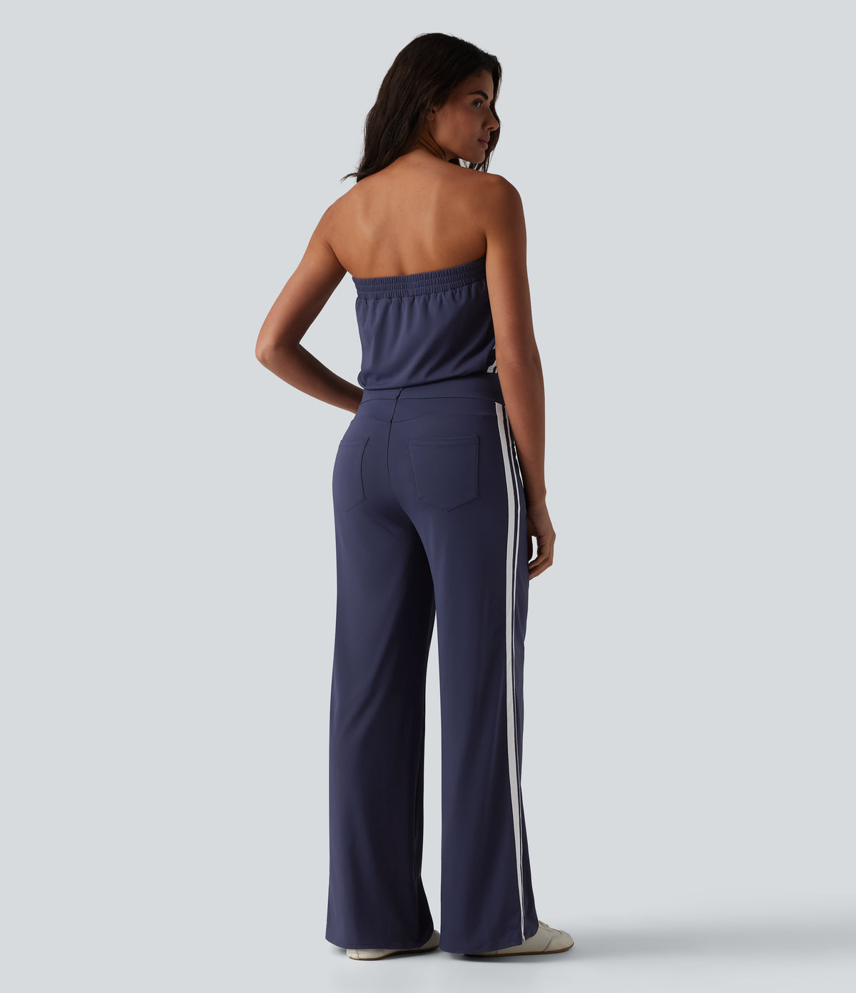 QuickDry Tube Side Stripes Casual Jumpsuit with Pockets — Dawn Purple — view 2