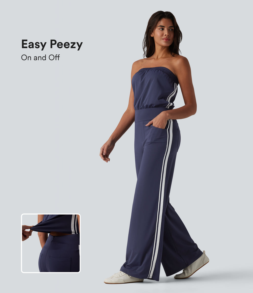 QuickDry Tube Side Stripes Casual Jumpsuit with Pockets — Dawn Purple — view 1