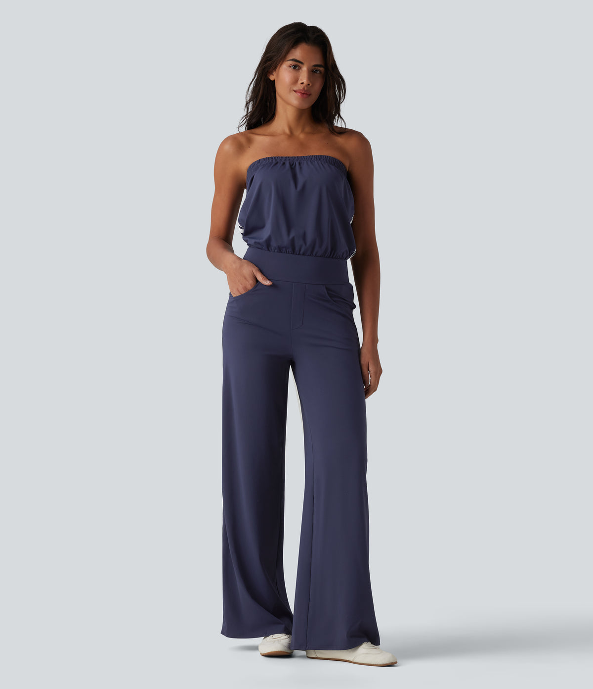 QuickDry Tube Side Stripes Casual Jumpsuit with Pockets — Dawn Purple — view 3