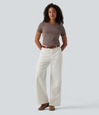 Ribbed Knit Boat Neck Short Sleeve Casual T-Shirt — Brown Lentil — view 5