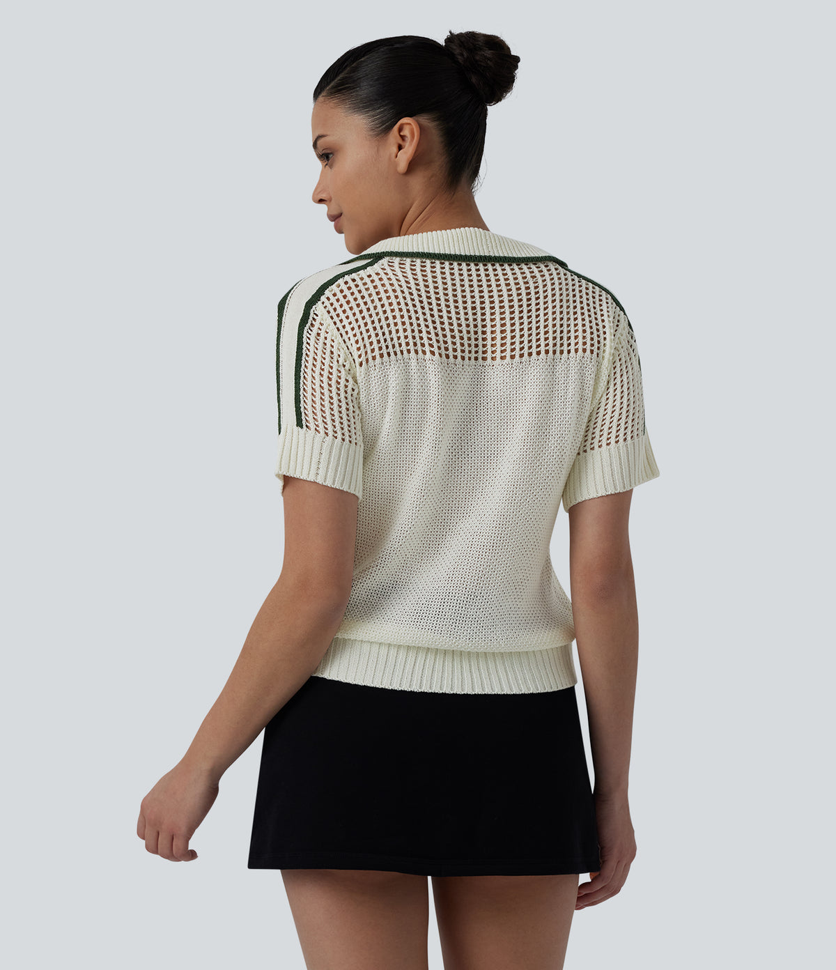 Half Zip Short Sleeve Cut Out Color Block Casual Jumper — Pillowtalk - Light Beige — view 2