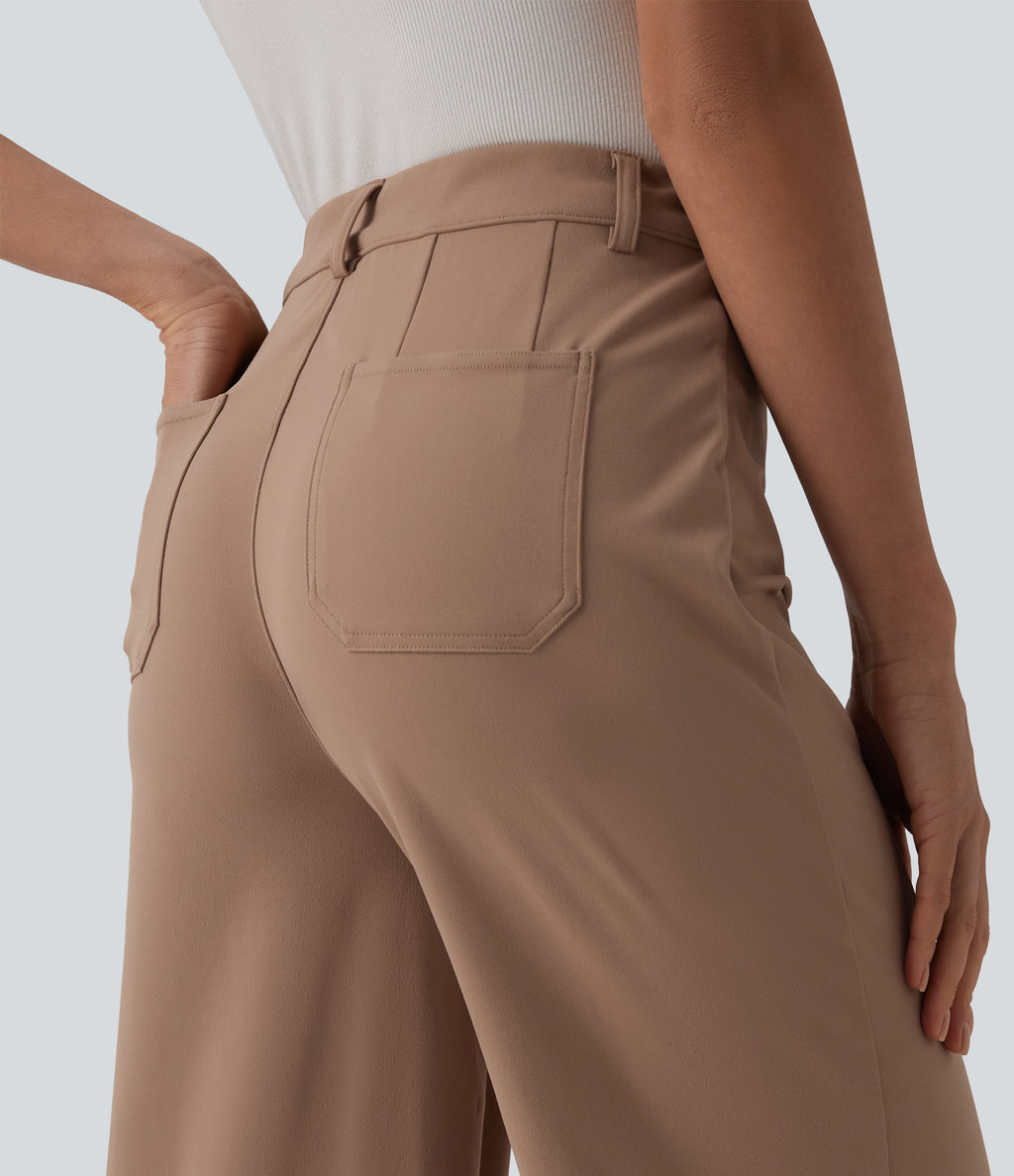 High Waisted Tummy Control Work Trousers with Pockets — Burro — view 4