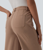 High Waisted Tummy Control Work Trousers with Pockets — Burro — view 4