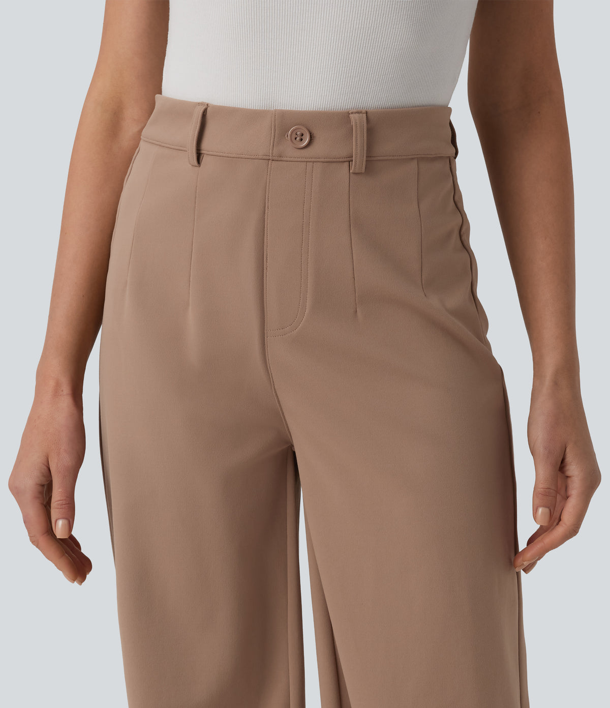 High Waisted Tummy Control Work Trousers with Pockets — Burro — view 5