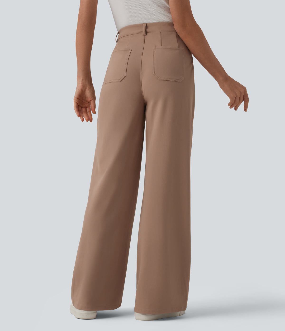 High Waisted Tummy Control Work Trousers with Pockets — Burro — view 2