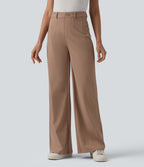 High Waisted Tummy Control Work Trousers with Pockets — Burro — view 3