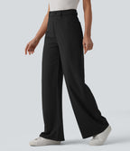 High Waisted Tummy Control Work Trousers with Pockets — Black — view 8