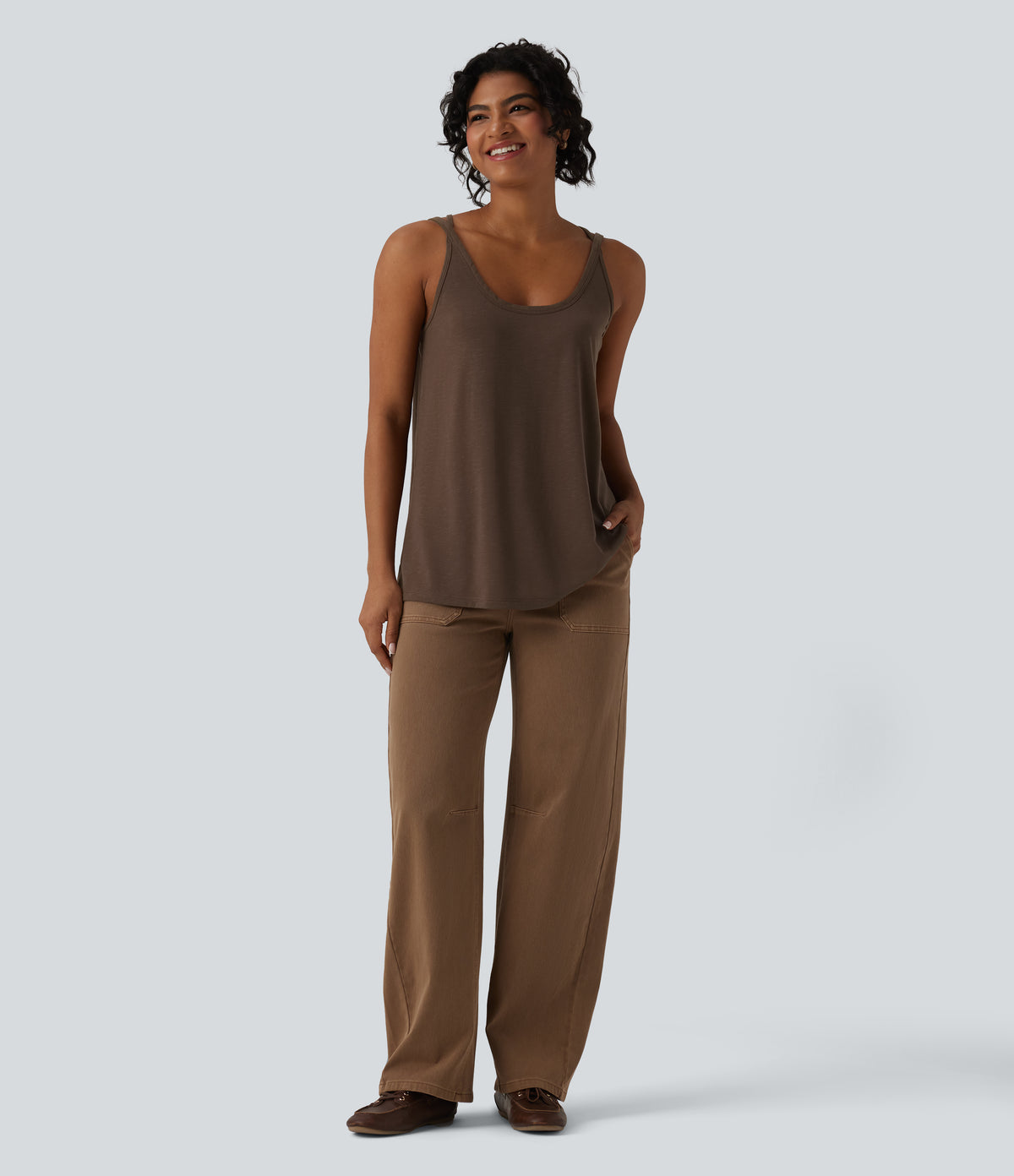 U Neck Relaxed Casual Tank Top — Coffee Bean — view 6