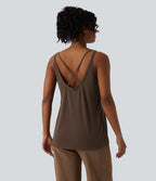 U Neck Relaxed Casual Tank Top — Coffee Bean — view 4