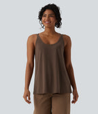 U Neck Relaxed Casual Tank Top — Coffee Bean — view 2