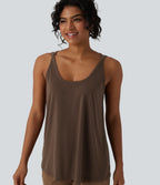 U Neck Relaxed Casual Tank Top — Coffee Bean — view 5