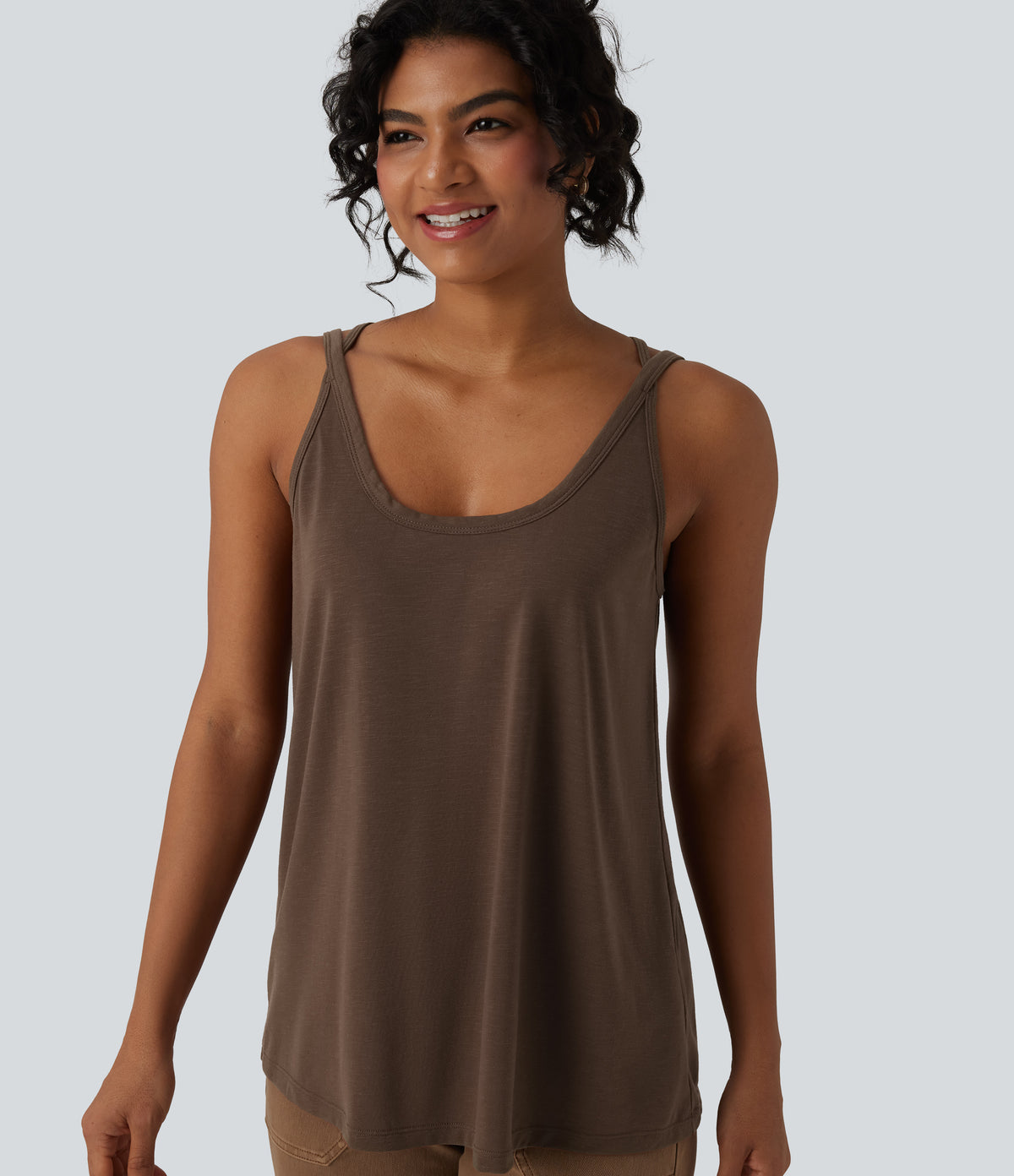 U Neck Relaxed Casual Tank Top — Coffee Bean — view 5