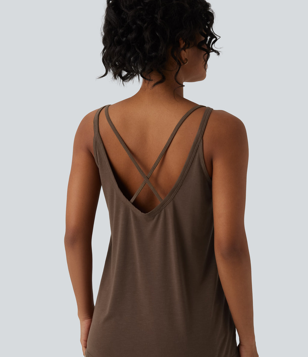 U Neck Relaxed Casual Tank Top — Coffee Bean — view 1
