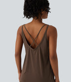 U Neck Relaxed Casual Tank Top — Coffee Bean — view 1
