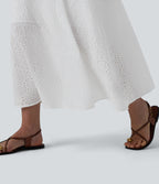 V Neck Sleeveless Tie Back Eyelet Flowy Midi Dress — White — view 6