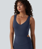 V Neck Tummy Control Butt Lifting Workout Jumpsuit with Pockets-Edition — Mood Indigo — view 5