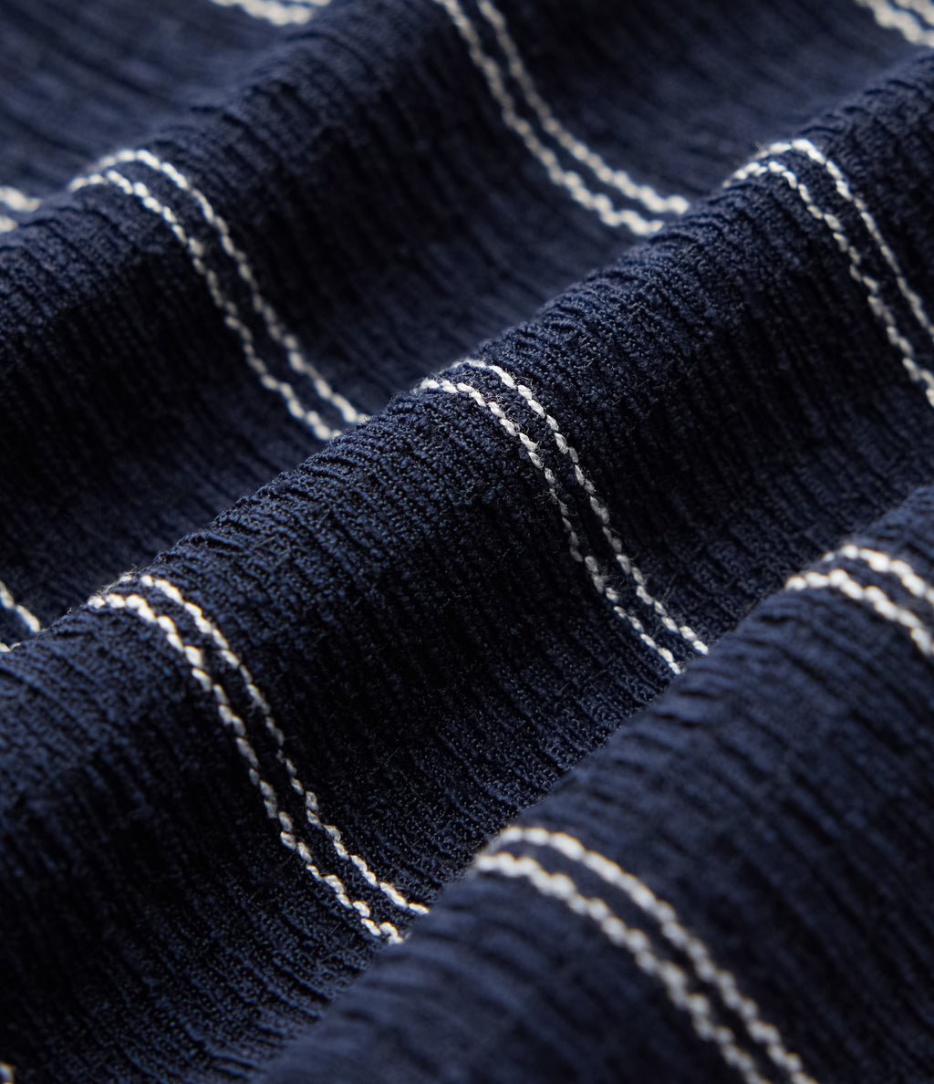 High Waisted Curved Hem Stripe Casual Shorts with Pockets — Navy Dual Stripe — view 7