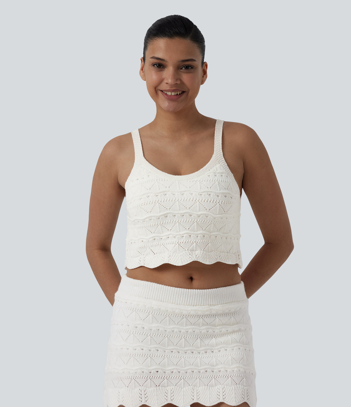Round Neck Cropped Jumper Vest — White — view 5