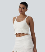 Round Neck Cropped Jumper Vest — White — view 3