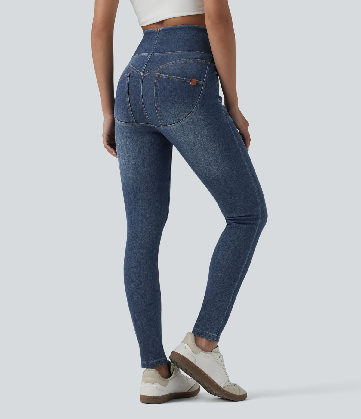High Waisted Skinny Casual Jeans with Pockets — Pageant Blue Denim — view 1