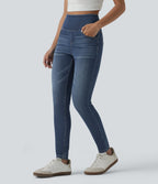 High Waisted Skinny Casual Jeans with Pockets — Pageant Blue Denim — view 3